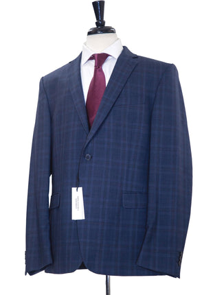 Versace Collection Mens 46R Drop 8 Navy Blue Plaid 100% Wool 2 Piece Suit