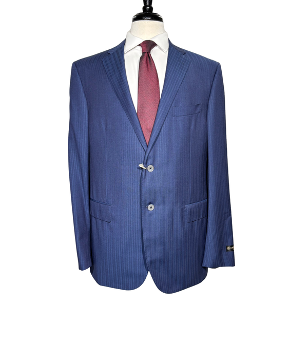 Corneliani Mens Blue Pinstripe Fully-Canvassed Notch Lapels