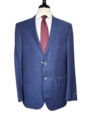 Corneliani Mens Blue Pinstripe Fully-Canvassed Notch Lapels Classic Fit 2 Button Wool Suit - 44L