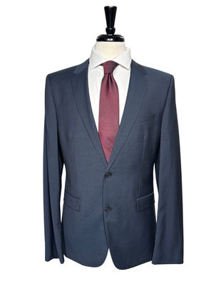 Hugo Boss Mens Blue-Gray Pinstripe Notch Lapels Slim Fit 2 Button Wool Suit - 42L
