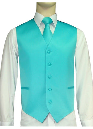 BQ Turquoise Men's Satin Solid Vest-10E