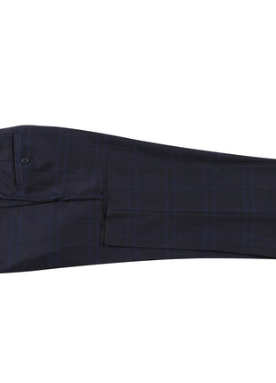 English Laundry Mens Navy Windowpane Slim Fit Notch Lapel 2 Button Stretch Suit