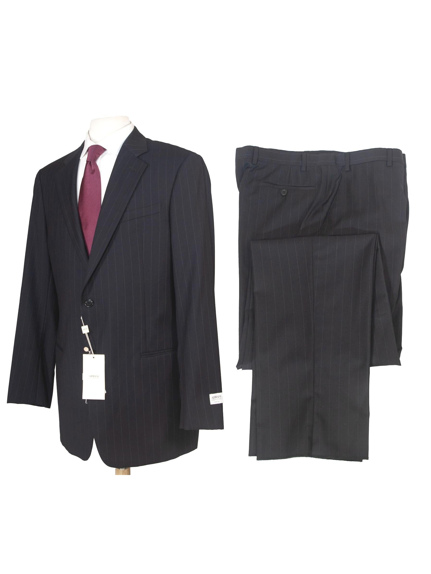 Armani Collezioni Men's 42L Black Pinstripe 100% Wool Slim Fit 2