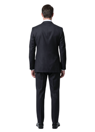 Sartoria Mazara Solid Black Slim Fit Notch Lapel 2-Button Wool Suit