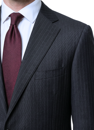Corneliani Mens Black Pinstripe Fully-Canvassed Notch Lapels Classic Fit 3-Button Wool Suit - 46L