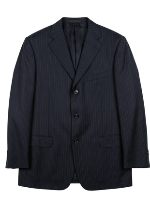 Corneliani Mens Black Pinstripe Fully-Canvassed Notch Lapels Classic Fit 3-Button Wool Suit - 46L