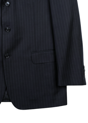 Corneliani Mens Black Pinstripe Fully-Canvassed Notch Lapels Classic Fit 3-Button Wool Suit - 46L