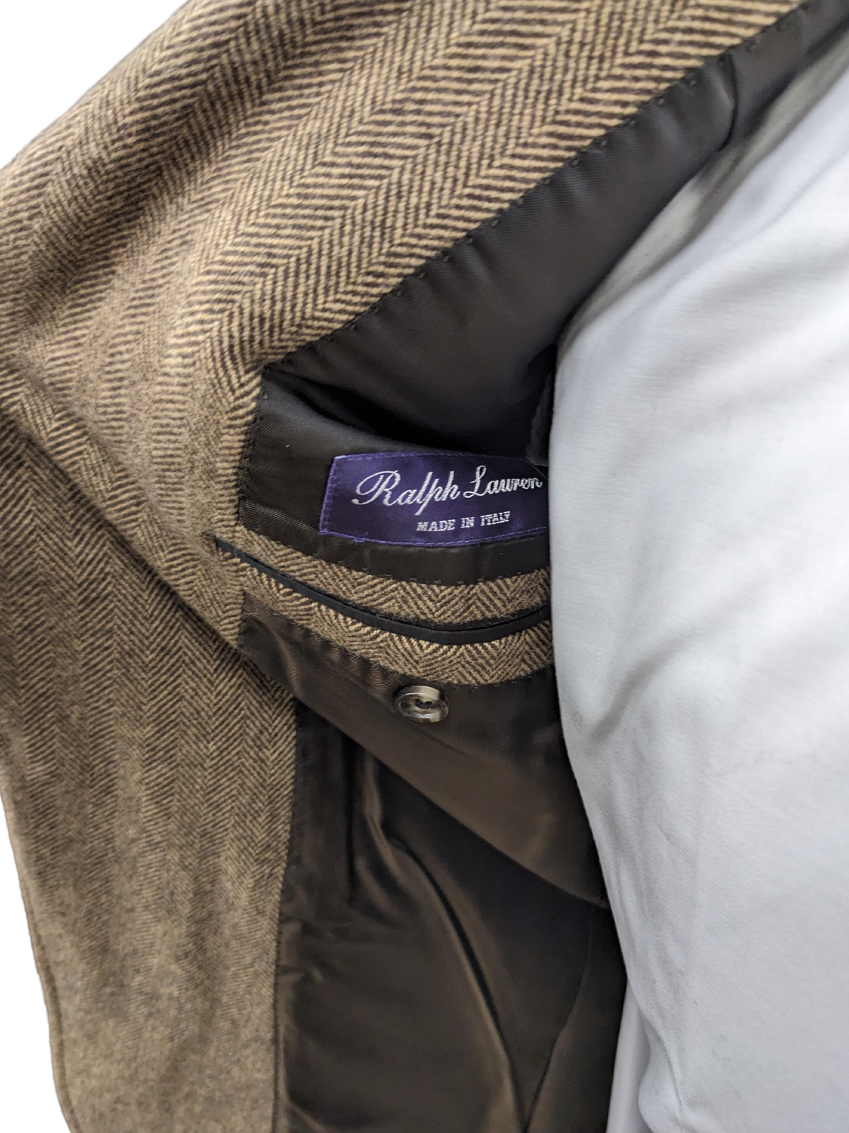 Ralph Lauren Purple Label 38R Extra Slim Fit Brown Herringbone 100% Wool 2 Piece Suit