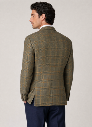 Porcaro Tan with Black Prince of Wales pattern Classic Fit Cashmere 2-Button Sport Coat 40R