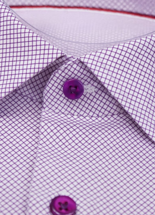 Proper Sport Purple Micro Grid Contemporary Fit Spread Collar Stretch Wrinkle Resistant Dress Shirt