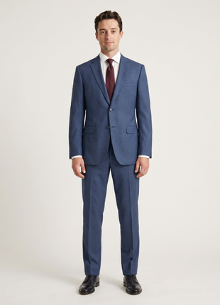 Z Zegna Mens Blue Micro-Check Notch Lapel Slim Fit 2-Button Wool Suit - 44L