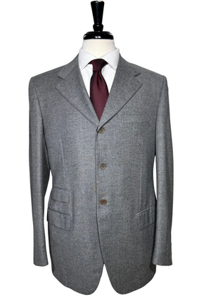 Sartoria Partenopea Mens Heather Gray Flannel Notch Lapel Classic Fit 3-button Wool Suit - 42R