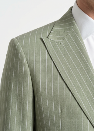 Canuti Sage Green & White Stripe Modern Fit Peak Lapel Stretch Double Breasted Seersucker Suit