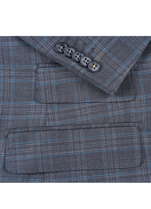 English Laundry Charcoal Gray Plaid Slim Fit Peak Lapel Wool Blend Stretch 2 Button Suit