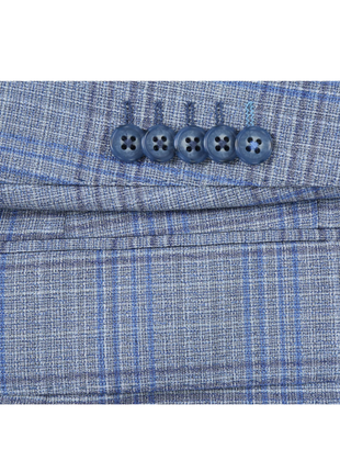 English Laundry Light Gray with Blue Check Slim Fit Notch Lapel Wool Blend 2 Button Suit
