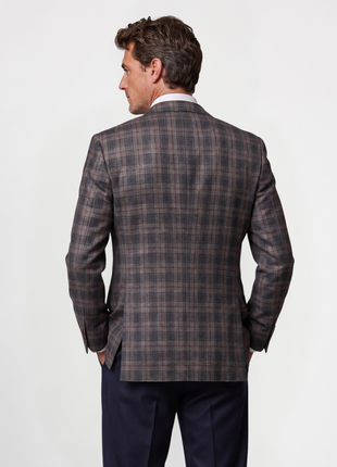 Ermenegildo Zegna Brown & Burgundy Windowpane Classic Fit 2-Button Linen Wool Silk Sport Coat 40L