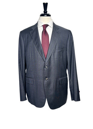Isaia Mens Charcoal Pinstripe Notch Lapel Classic Fit 2-Button AquaSpider 160s Wool Suit - 48R