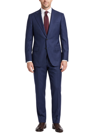 Sartoria Mazara Navy Blue Tonal Plaid Classic Fit Notch Lapel Wool Silk 2-Button Suit