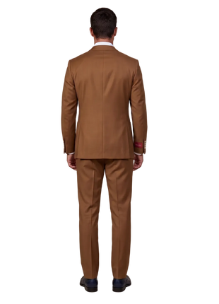 Mazara Mens Bronze Brown Classic Fit Notch Lapels Patch Pockets Wool Stretch 2-Button Suit
