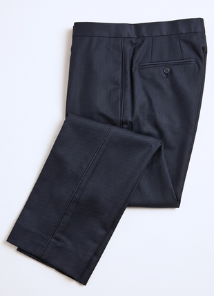 Armani Collezioni Tone-on-Tone Check Navy Classic Fit Wool Dress Tuxedo Pants
