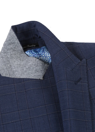 English Laundry Navy Windowpane Slim Fit Peak Lapel Wool Blend Stretch 2 Button Suit