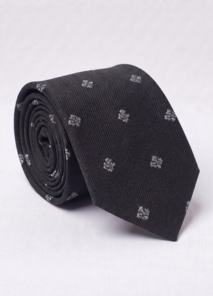 Letteriello Black with Silver Floral Medallions Pattern Italian Silk Neck Tie