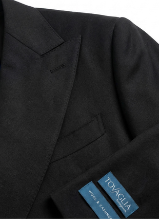 Tovaglia Mens Solid Black Classic Fit Double Breasted Wool Cashmere Blend Suit