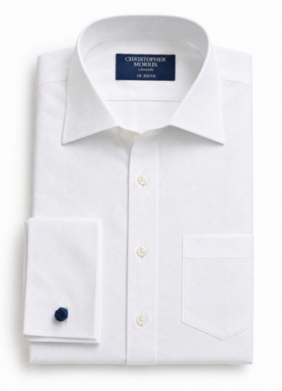 Christopher Morris Solid White Slim Fit Cotton Spread Collar Non-Iron French Cuff Dress Shirt
