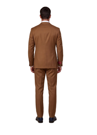 Mazara Mens Bronze Brown Slim Fit Notch Lapels Patch Pockets Wool Stretch 2-Button Suit