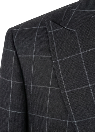 Mazara Mens Black With Gray Windowpane Classic Fit Peak Lapel 3-Piece Wool Suit