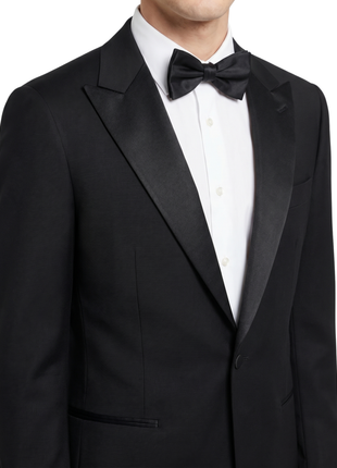Mazara Mens Solid Black Peak Lapel Classic Fit Wool One-Button Formal Tuxedo Suit