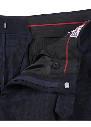 English Laundry Mens Navy Windowpane Slim Fit Notch Lapel 2 Button Stretch Suit