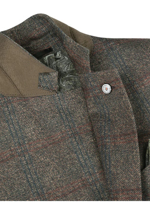 Pelago Brown Windowpane Slim Fit Notch Lapel 2-Button Half Canvassed Stretch Blazer With Patch Pockets
