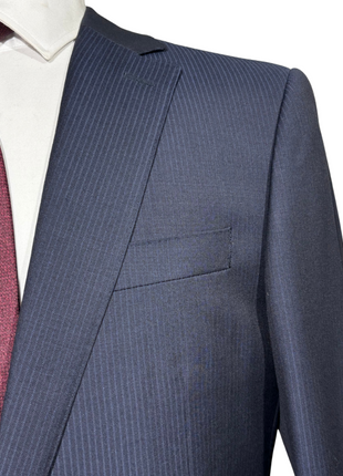 Bartorelli Napoli Mens Navy Pinstripe Notch Lapel Classic Fit 2-Button Wool Suit with Ticket Pocket - 40L