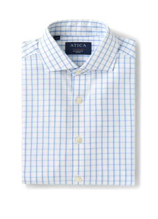 Atica Slim Fit Blue Windowpane Cutaway Collar Stretch Cotton Dress Shirt