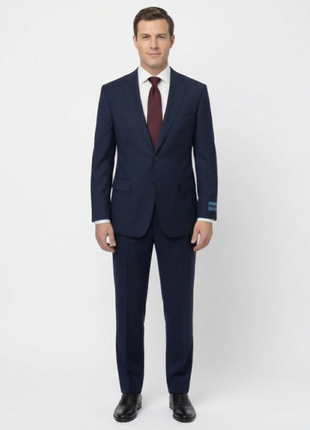 Tovaglia Solid Navy Portly Fit Notch Lapel Wool Cashmere 2-Button Suit