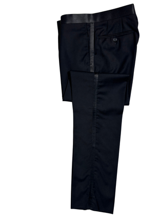 Giovanni Bresciani Mens Solid Black Satin Notch Lapel Slim Fit 2-Button Wool Tuxedo - 36S