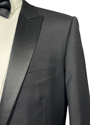 Giovanni Bresciani Mens Solid Black Satin Peak Lapel Slim Fit 1-Button Wool Tuxedo - 42R