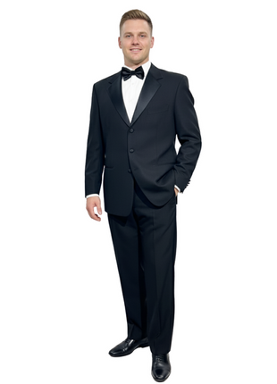 Pal Zileri Mens Solid Black Satin Notch Lapel Classic Fit 3-Button Wool Tuxedo - 44L