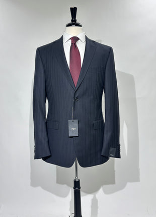 Z Zegna Mens Black Pinstripe Notch Lapels Classic Fit 2-Button Wool Suit - 40L