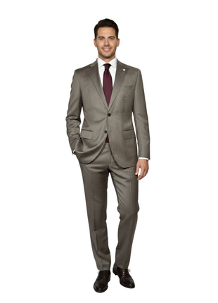 Luigi Bianchi Mantova Mens Brown Herringbone Notch Lapel Classic Fit 2-Button Wool Silk Suit - 40R