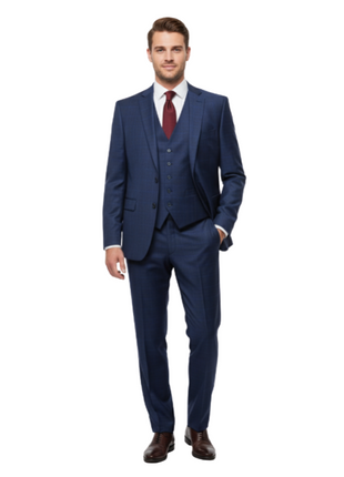 Michael Kors Navy & Blue Tonal Plaid Notch Lapel Classic Fit 3-Piece Wool Suit 38R