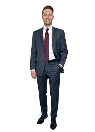 Isaia Mens Charcoal Herringbone Notch Lapel Slim Fit 2-Button Wool Suit - 44L