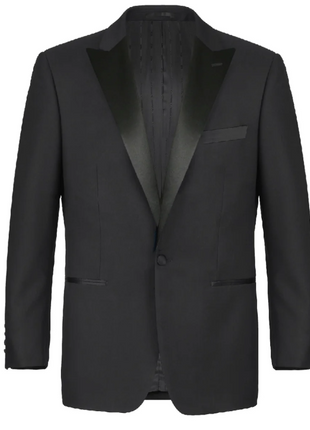 Raphael Solid Black Classic Fit One Button Peak Lapel Tuxedo Suit