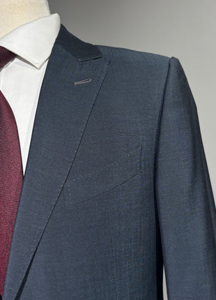 Ermenegildo Zegna Trofeo Mens Blue Textured Peak Lapel Slim Fit 2-Button Wool Mohair Suit - 40L