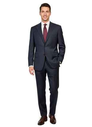 Sartoria Partenopea Mens Dark Blue Pinstripe Half-Canvassed Notch Lapel Slim Fit 3-button Wool Suit - 44R