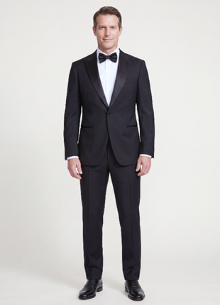 Z Zegna Solid Black Satin Peak Lapel Classic Fit 1-Button Wool Tuxedo - 40L