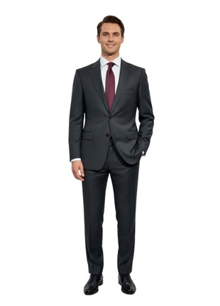 Sartoria Partenopea Mens Charcoal Textured Notch Lapel Classic Fit 3-button Wool Suit - 44R