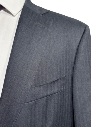 Isaia Mens Charcoal Herringbone Notch Lapel Slim Fit 2-Button Wool Suit - 44L