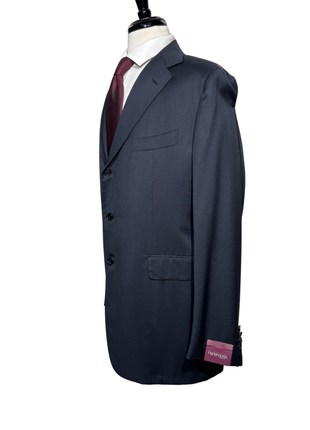 Sartoria Partenopea Mens Solid Navy Notch Lapel Slim Fit 3-button Wool Suit - 44R